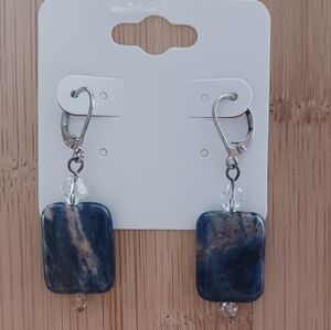 Silver Tone Leverback Stone Beaded Dangle Earrings
